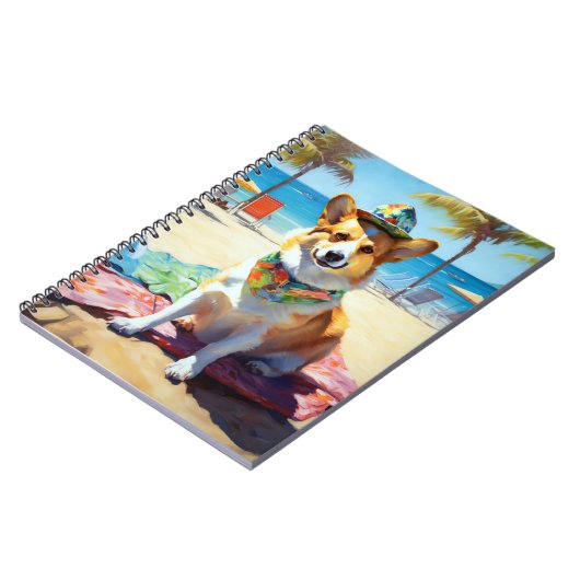 Corgi on Beach, zomercadeau voor hondenliefhebbers Notitieboek (Linkerzijde)
