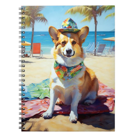 Corgi on Beach, zomercadeau voor hondenliefhebbers Notitieboek (Voorkant)