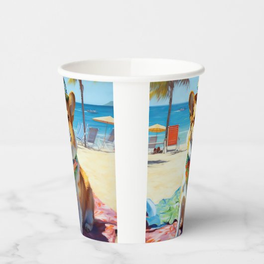 Corgi on Beach, zomercadeau voor hondenliefhebbers Papieren Bekers (Links)