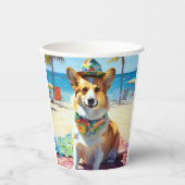 Corgi on Beach, zomercadeau voor hondenliefhebbers Papieren Bekers (Voorkant)