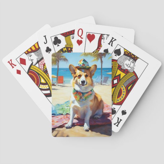 Corgi on Beach, zomercadeau voor hondenliefhebbers Pokerkaarten (Achterkant)