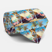 Corgi on Beach, zomercadeau voor hondenliefhebbers Stropdas (Opgerold)