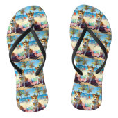 Corgi on Beach, zomercadeau voor hondenliefhebbers Teenslippers (Voetbed)