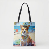 Corgi on Beach, zomercadeau voor hondenliefhebbers Tote Bag (Voorkant)