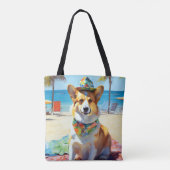 Corgi on Beach, zomercadeau voor hondenliefhebbers Tote Bag (Achterkant)