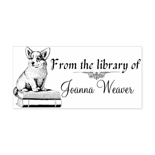 Corgi on Books Personalized Wood Stamp for Books Rubberstempel (Afrduk)
