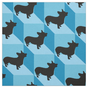 Corgi op blauwe kubussen stof
