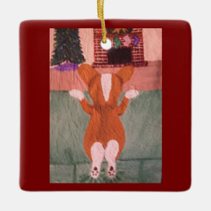 Corgi op de bank die naar Sinterklaas uitkijkt Keramisch Ornament