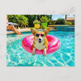 Corgi op donut drijver briefkaart