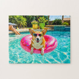 Corgi op donut drijver legpuzzel