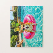 Corgi op donut drijver legpuzzel (Verticaal)