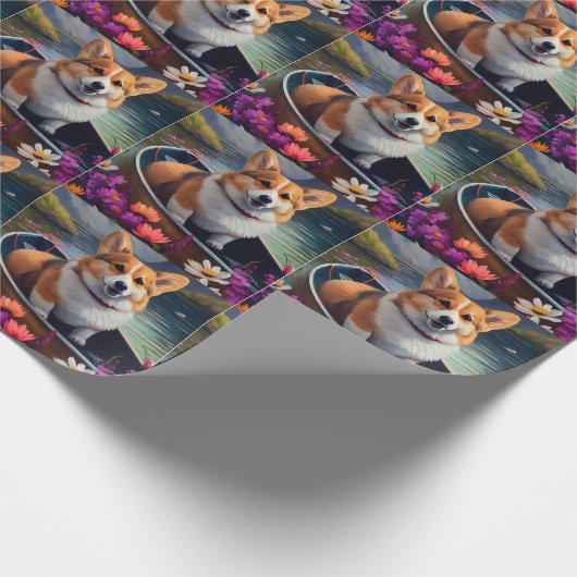 Corgi op een peddel: Een Schilderachtig avontuur Cadeaupapier (Hoek)