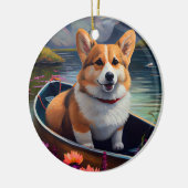 Corgi op een peddel: Een Schilderachtig avontuur Keramisch Ornament (Links)