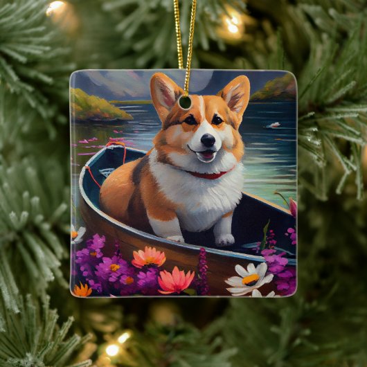Corgi op een peddel: Een Schilderachtig avontuur Keramisch Ornament (Boom)