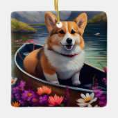 Corgi op een peddel: Een Schilderachtig avontuur Keramisch Ornament (Voorkant)
