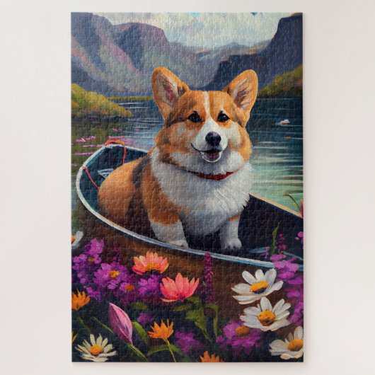 Corgi op een peddel: Een Schilderachtig avontuur Legpuzzel (Verticaal)