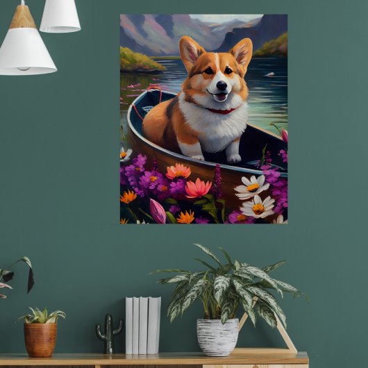 Corgi op een peddel: Een Schilderachtig avontuur Poster (Woonkamer 1)