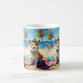 Corgi op het strand, zomer cadeau voor hondenliefh koffiemok (Center)