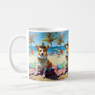 Corgi op het strand, zomer cadeau voor hondenliefh koffiemok