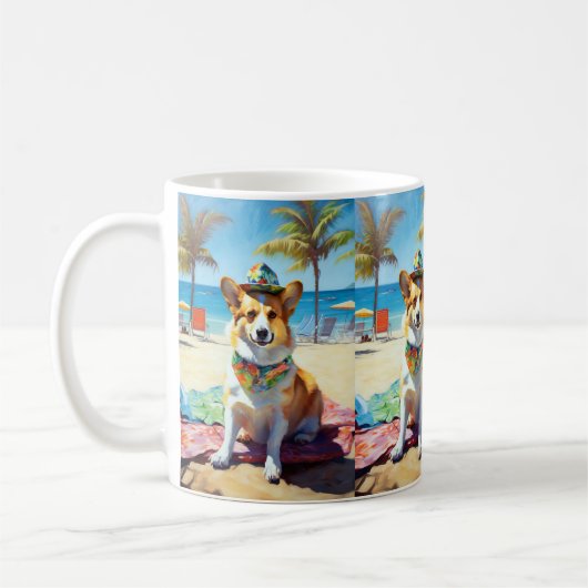 Corgi op het strand, zomer cadeau voor hondenliefh koffiemok (Links)