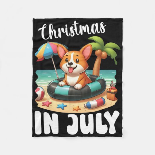 Corgi op opblaasboot vrolijk kerstfeest in juli D Fleece Deken (Voorkant)