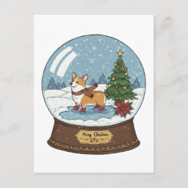 Corgi op Schaatsen Kerst Briefkaart