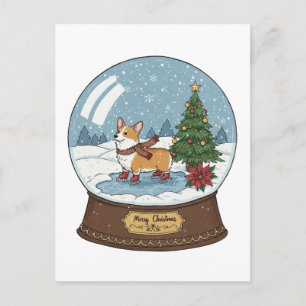 Corgi op Schaatsen Kerst Briefkaart