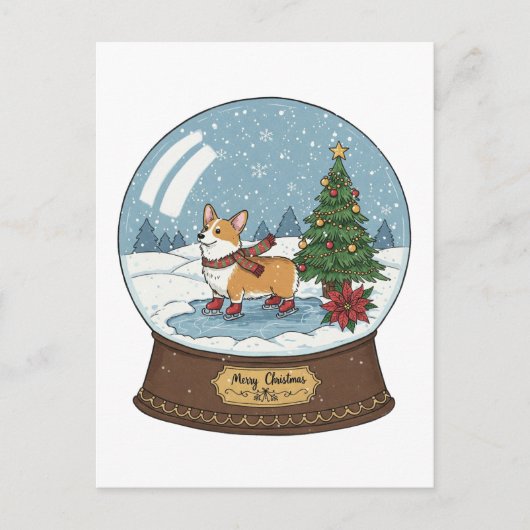 Corgi op Schaatsen Kerst Briefkaart (Voorkant)