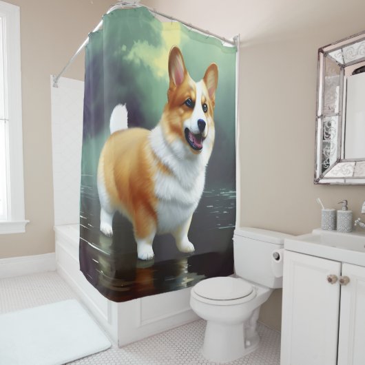 Corgi over water douchegordijn (In situ)
