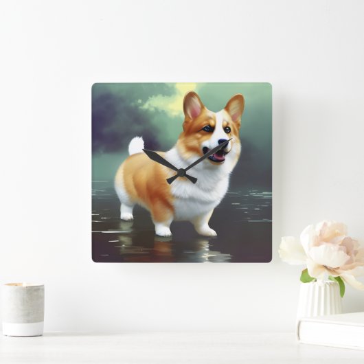 Corgi over water vierkante klok (Huis)