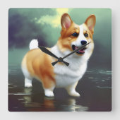 Corgi over water vierkante klok (Voorkant)