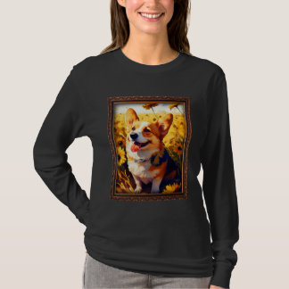Corgi Painting Sunflower Flower Mom Women Floral   T-shirt