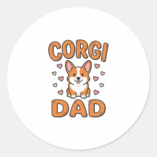 Corgi Papa Vintage Gravure Hond Liefhebber Shirt_1 Ronde Sticker