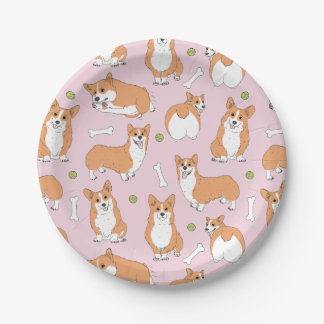 corgi-patroon in roze papieren bordje
