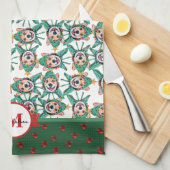 Corgi Patroon Monogram Kerst Hond Keuken Handdoek (Quarter Fold)