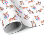 Corgi patroon sumie inkt en waterverf schilderen cadeaupapier (Rol Hoek)