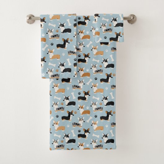Corgi Pattern Blue Bad Handdoek (Insitu)
