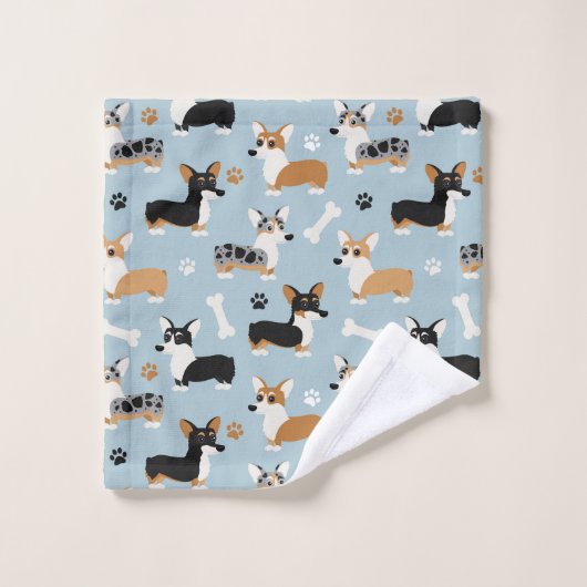 Corgi Pattern Blue Bad Handdoek (Wasdoekje)