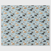 Corgi Pattern Blue Cadeaupapier (Vlak)