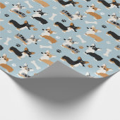 Corgi Pattern Blue Cadeaupapier (Hoek)