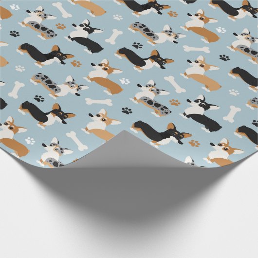 Corgi Pattern Blue Cadeaupapier (Hoek)