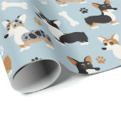 Corgi Pattern Blue Cadeaupapier (Rol Hoek)