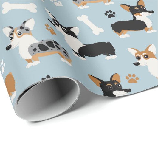 Corgi Pattern Blue Cadeaupapier (Rol Hoek)