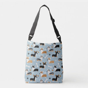 Corgi Pattern Blue Crossbody Tas