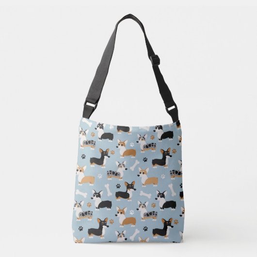 Corgi Pattern Blue Crossbody Tas (Voorkant)
