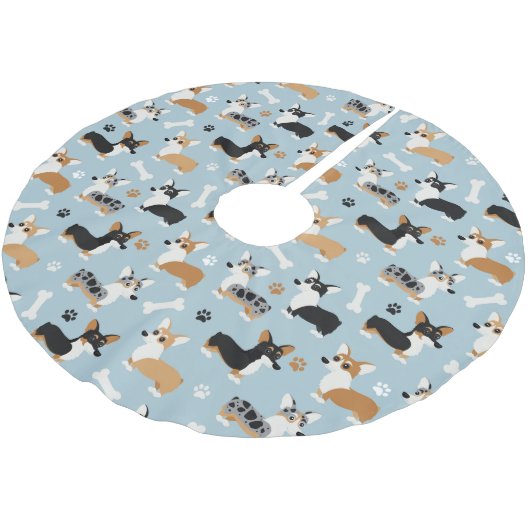 Corgi Pattern Blue Kerstboom Rok (Gekanteld)
