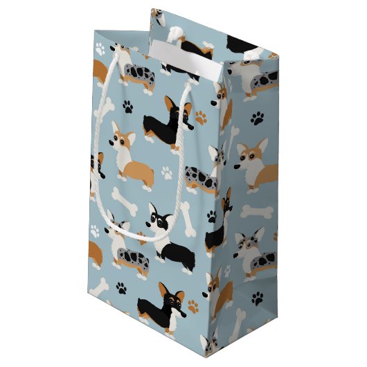 Corgi Pattern Blue Klein Cadeauzakje (Achterkant Gekanteld)