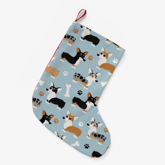 Corgi Pattern Blue Kleine Kerstsok (Voorkant (Hangend))