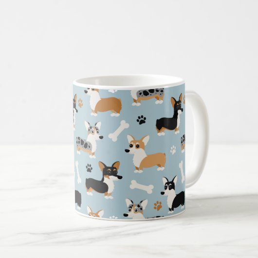 Corgi Pattern Blue Koffiemok (Voorkant rechts)