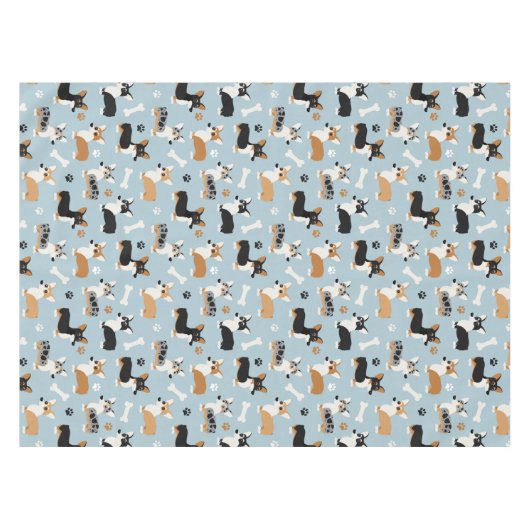 Corgi Pattern Blue Tafelkleed (Voorkant (Horizontaal))